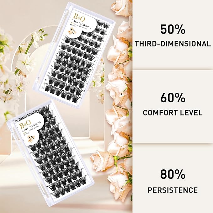 Lash Clusters B02 C Curl 12mm DIY Eyelash Extensions 72 Clusters Lashes C D Curl B&Qaugen Mega Volume Individual Lashes Eyelash Clusters Extensions Individual Lashes Cluster DIY at Home (NM-C-12mm)