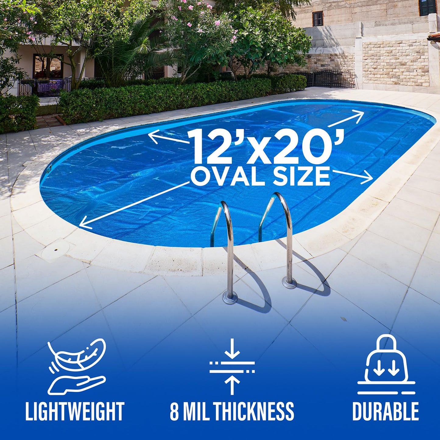 Shop Square 12' x 20' Oval Solar Cover for Inground and Above Ground Pool, 8 Mil - Premium Heavy Duty Solar Blanket for Above Ground Pool, Blue - Made in USA