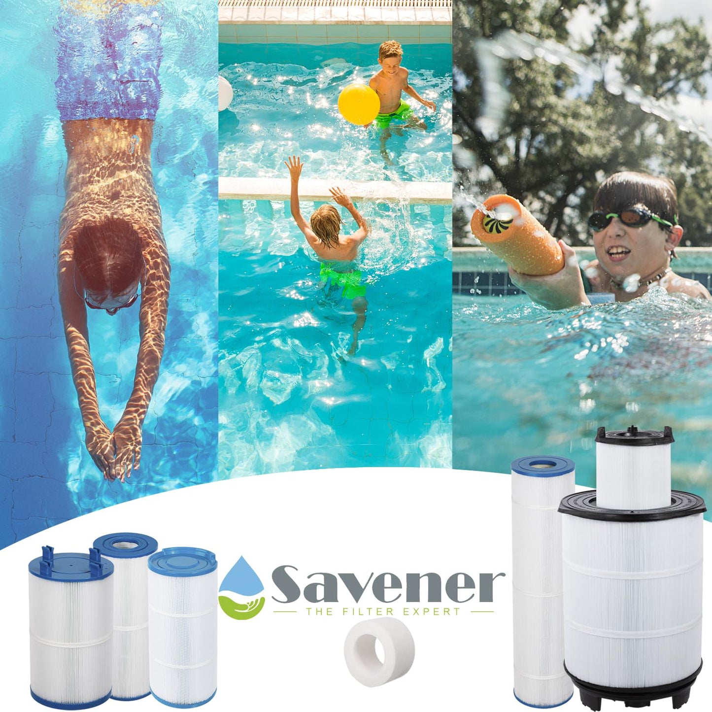 Savener® S7M120 System 3 Inner and Outer Pool Filter, Compatible with 25021-0200S & 25022-0201S, Replacement for Sta-Rite System 3 S7M120, SR300 Pool Filter Cartridge, 300 Sq. Ft