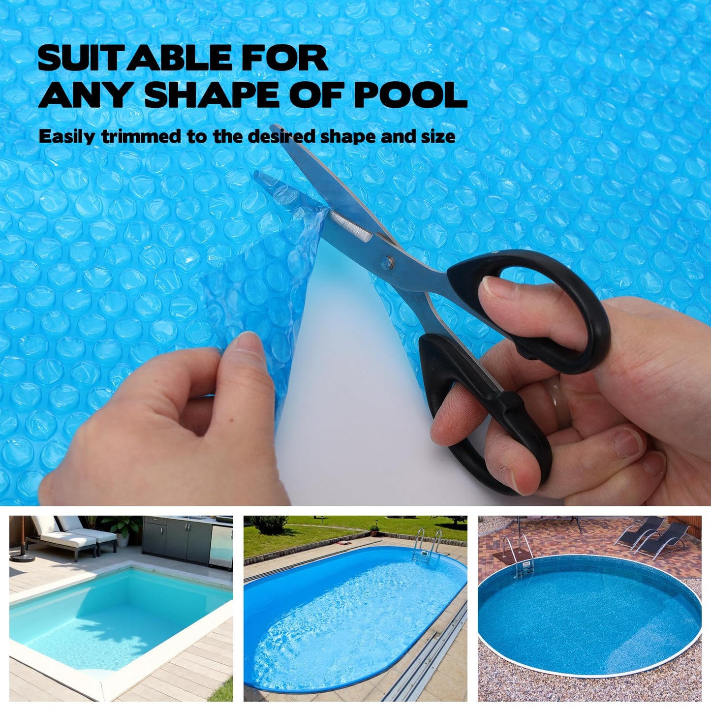 8ft Round Pool Solar Cover Solar Pool Heater for Inground & Above Ground Pools Round Solar Blanket with Bubbles Solar Pool Hot Tub Floating Thermal Blanket Dustproof Cover—Insulates Pool Water, Blue