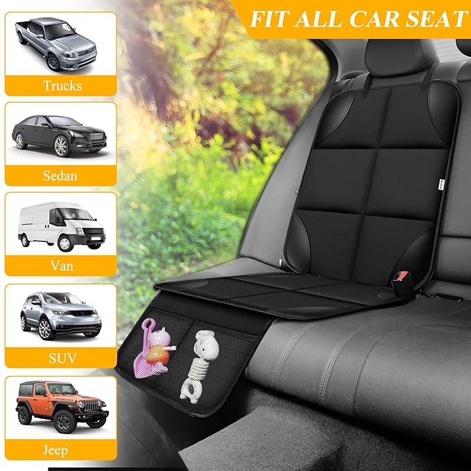 Meolsaek Car Seat Protector for Child Car Seat, Durable 600D Fabric Waterproof Car Seat Cover with Thick Pad Non-Slip Backing，No Imprints (Black 1pc)