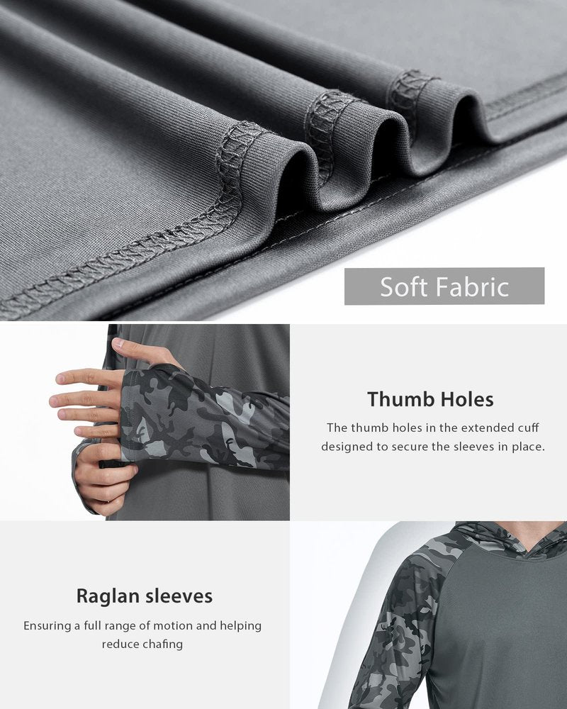 FISHEAL UPF 50+ Fishing Shirts for Men - Sun UV Protection Hoodie SPF Camo Long Sleeve Swim Shirts for Hiking Quick Dry