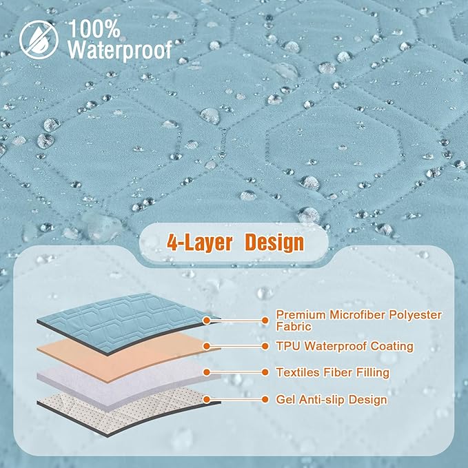 VANSOFY 100% Waterproof Recliner Chair Covers, Recliner Cover Non-Slip Dog Chair Cover Furniture Protector Washable Slipcover with Pocket, Elastic Straps for Pets, Dogs(Azuree, 25")