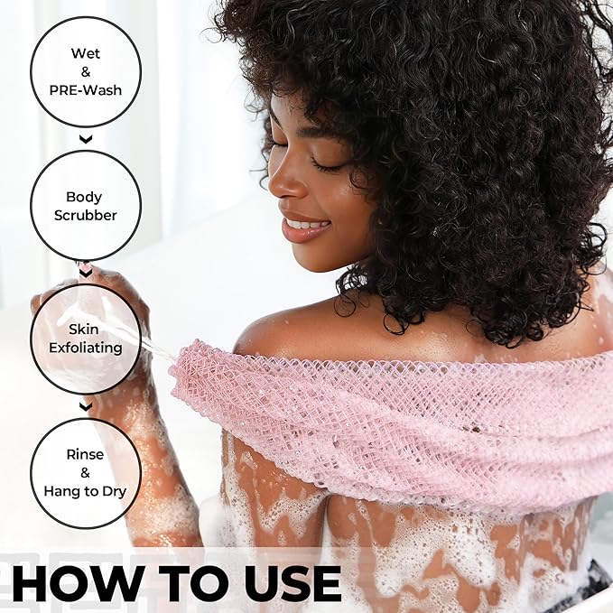 Afro Scrubber African Net Sponge - 2 Pieces Authentic African Wash Cloths - Exfoliating Body Sponges for Showering Forest & BabyPink - Back Scrub Exfoliator Shower Loofah for Body Bath Accessories