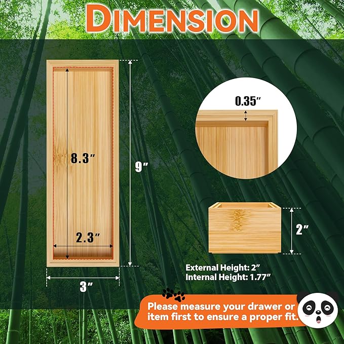 Lixple Bamboo Drawer Organizer Ã¢ÂÂ Set of 2 Stackable Storage Boxes, Silverware Tray & Small Gadget Holder for Kitchen Drawers, 9" x 3" x 2" (Outer), 8.3" x 2.3" x 1.77" (Inner)