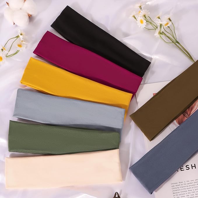 Ztomine 8 Pack Headbands for Women Non Slip - Stylish Sports Hair Bands for Women's Hair - Soft Cotton Cloth Stretchy Headbands for Women for Yoga, Outdoor Exercise Running