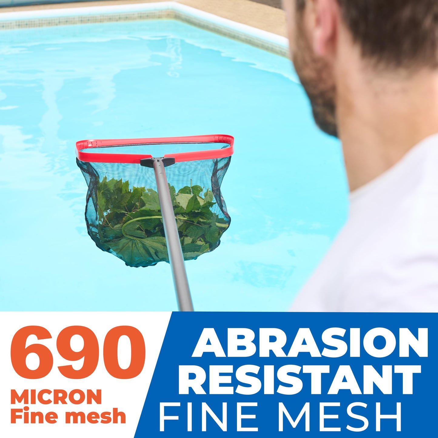 ProTuff 19" Fine Pool Net for PROS – “490 Promise” Unlimited Unconditional Replacement – Cleans 3X Faster Than Vacuum – Wide Pool Skimmer Net with Deep Bag for Easy Maintenance of Leaves, Bugs, Debris