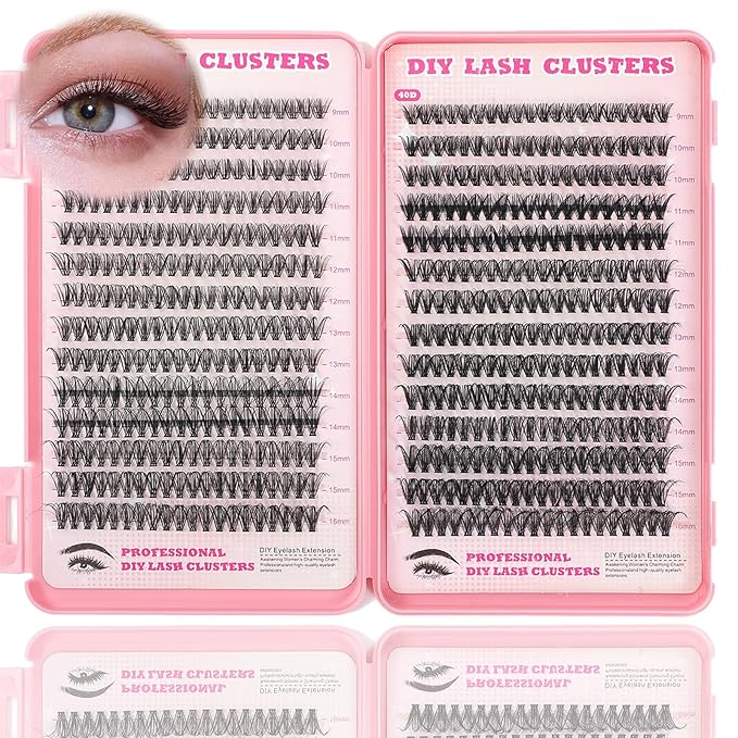 Lash Clusters Kit, 560 Pcs Eyelashes Clusters Kit 9-16mm Individual Lash Extension Kit D Curl Fluffy Wispy False Eyelashes (30D+40D, Lash Clusters)
