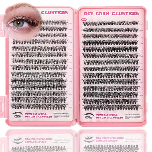 Lash Clusters Kit, 560 Pcs Eyelashes Clusters Kit 9-16mm Individual Lash Extension Kit D Curl Fluffy Wispy False Eyelashes (30D+40D, Lash Clusters)