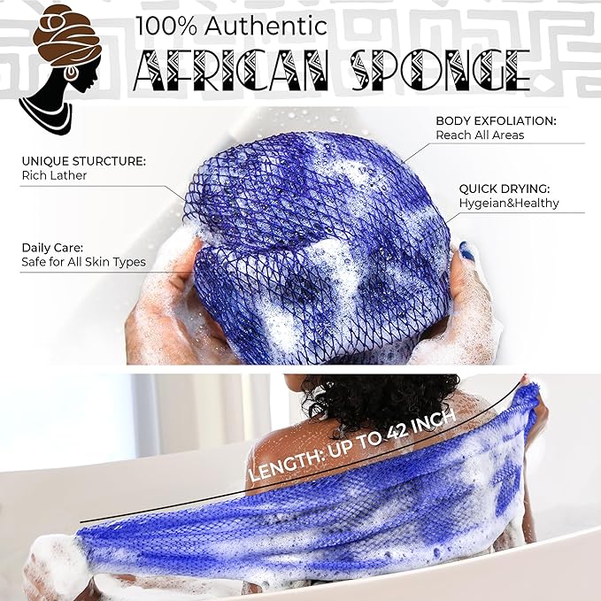 Loofah Sponge African Net Authentic - 2 Pieces Real African Exfoliating Sponge with Knots - African Net Wash Cloths for Body Scrubber Exfoliator Purple & Pink - Back Scrub for Shower Bath Accessories