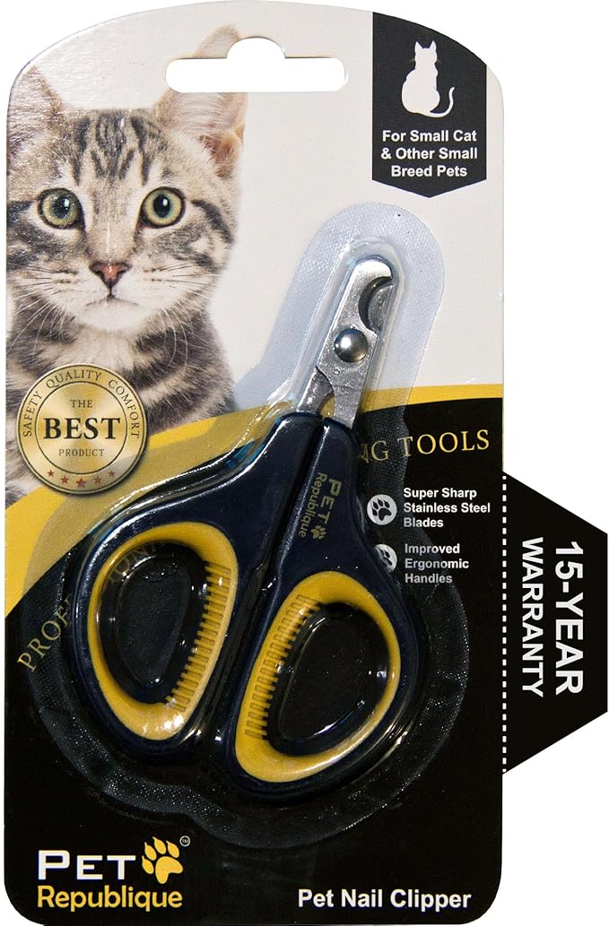Cat Nail Clippers by Pet Republique Ã¢ÂÂ Professional Stainless-Steel Nail Clipper for Cats, Kittens, Hamster, Rabbits, Birds, & Small Breed Animals Claw Trimmer (Black+Yellow)