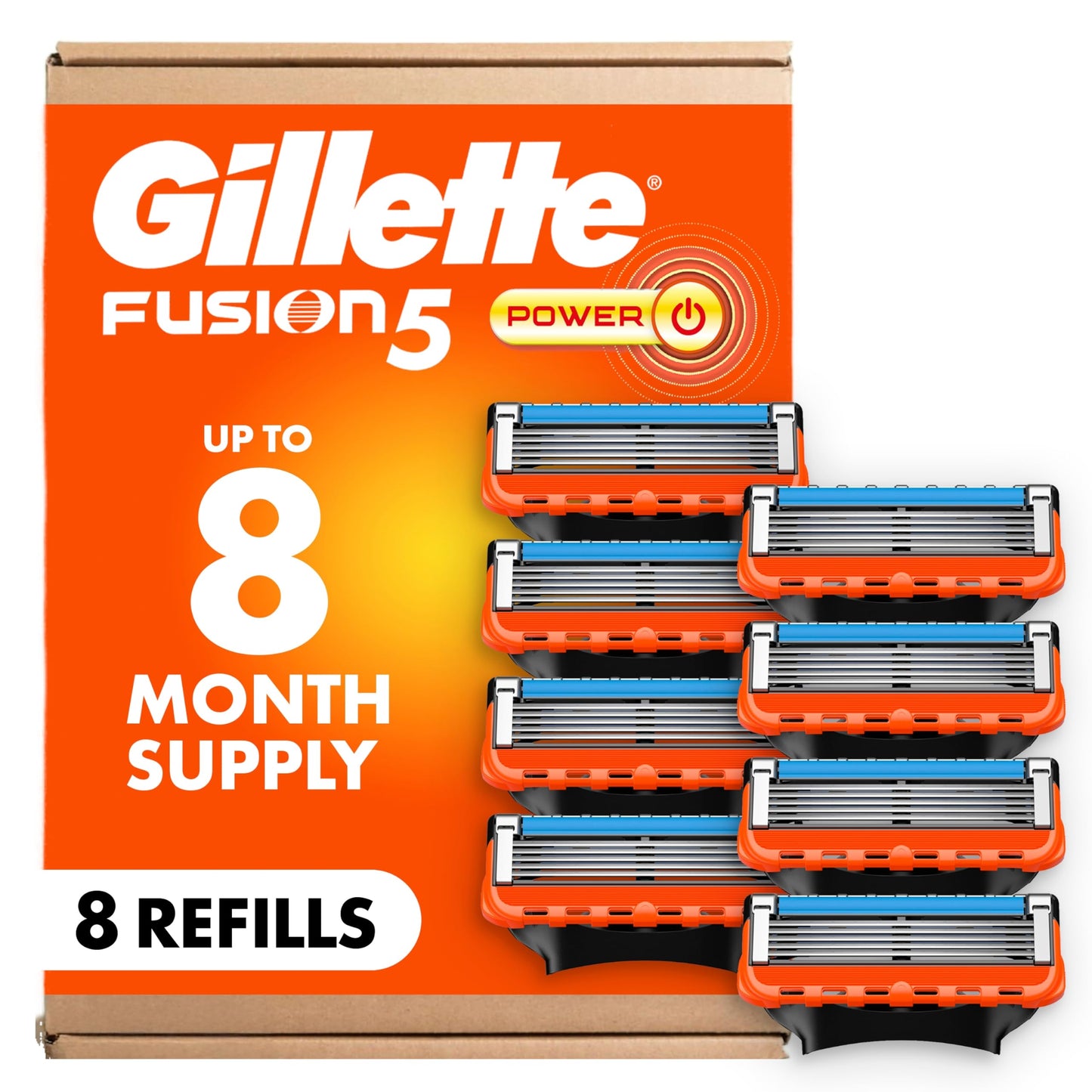 Gillette Fusion5 Power Razor Blade Refills for Men, 8 Count, with Precision Trimmer