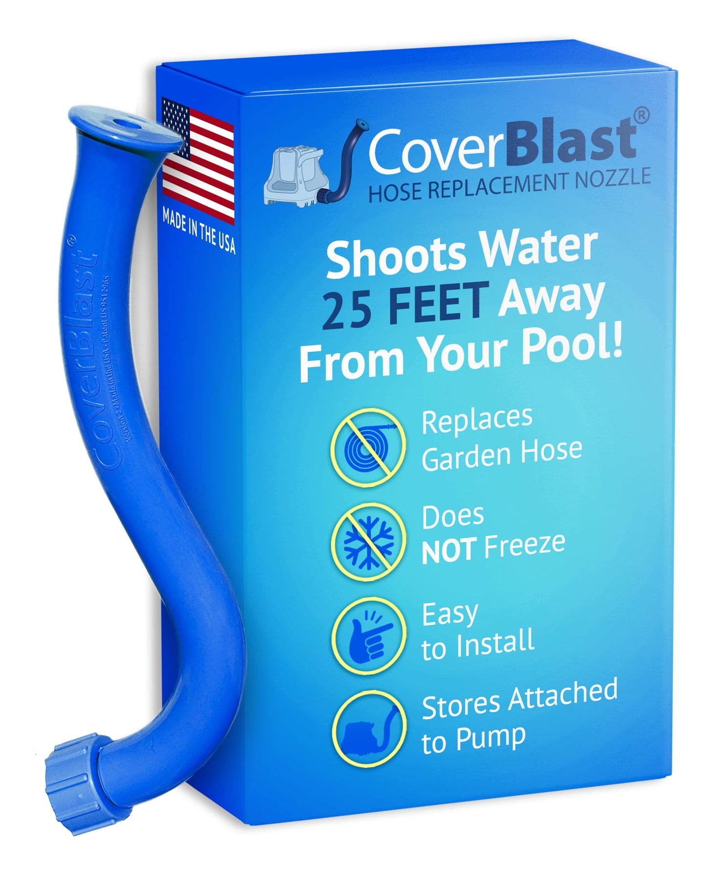 CoverBlast Pool Cover Pump Attachment - USA-Made & Patented Pool Cover Pump Hose Alternative w/ 25ft. Range - Easy-To-Install & Use Year-Round - Replaces Traditional Hoses, Eliminating Tripping Hazard