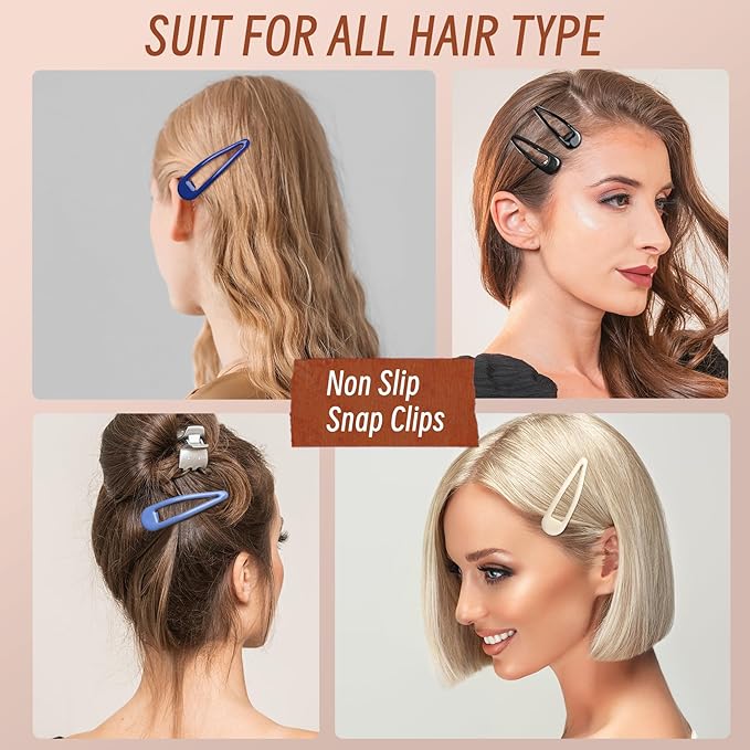Metal Snap Hair Clips, No Slip Hair Clips for Thick/Thin Hair, 16pcs Medium Barrettes for Women Kids Hairstyle Makeup Accessories (8pcs 2.36inch & 8pcs 2.7inch) (Blue White)