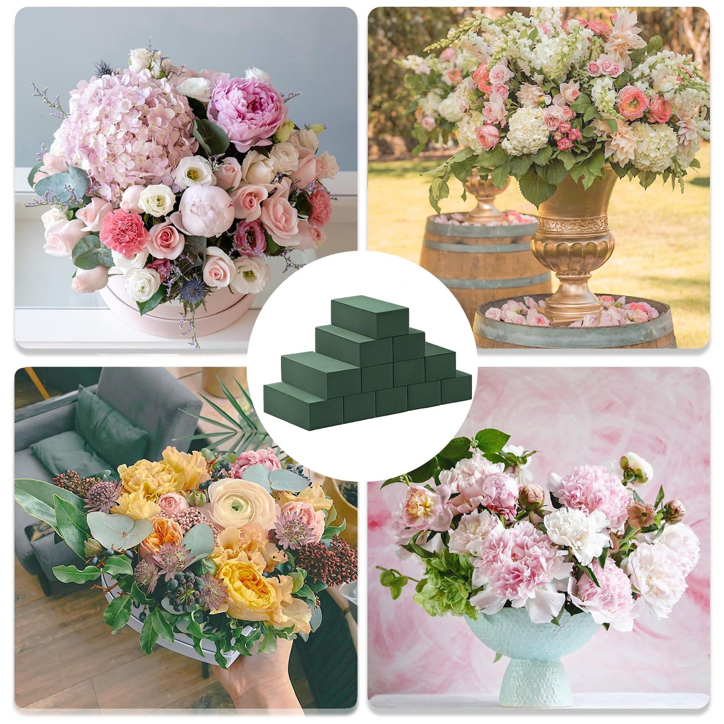 Tunnkit 12 Pcs Wet & Dry Floral Foam Blocks for Fresh and Artificial Flower Arrangement，(7.8" L x 3.5" W x 2.4" H) Flower Foam Brick Florist Foam for DIY Craft Wedding Home Decorations