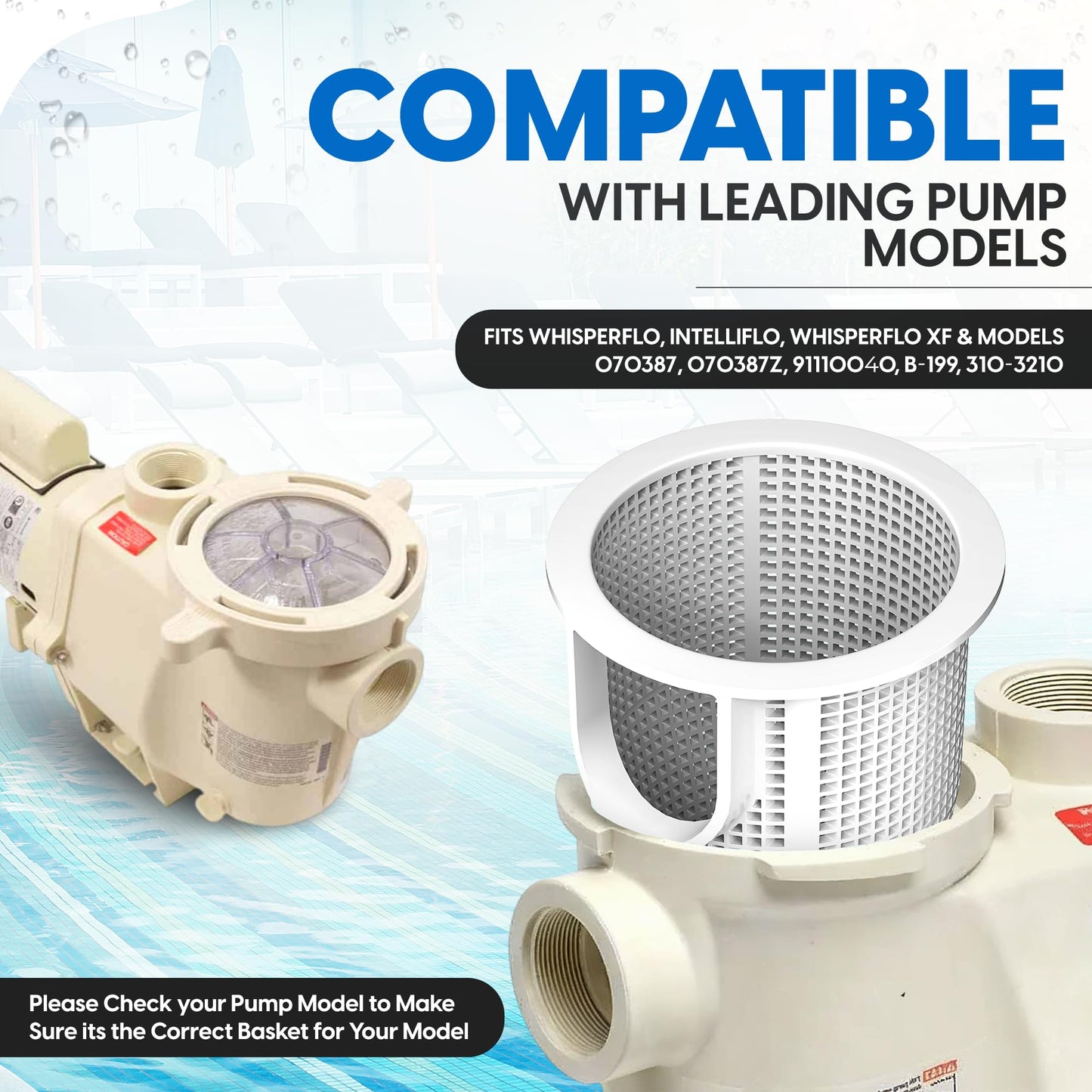 Replacement 070387 Pump Basket for Whisperflo - Intelliflo Pool Pumps - Heavy-Duty Strainer Basket Compatible with 070387Z, B-199, 91110040, 310-3210 - Pool Filter Basket with 1-Year Warranty