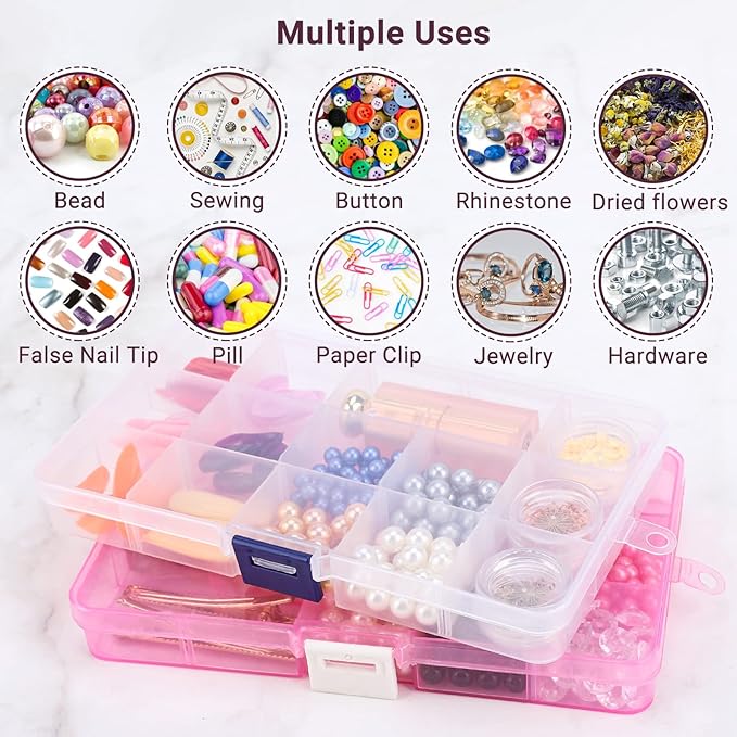 Small Compartment Organizer Case, 4PCS 15-Grid Adjustable Plastic Box with Dividers, Acrylic Fake Nail Charms Bead Rhinestone Jewelry Holder, Craft Screw Hardware Parts Empty Storage Container
