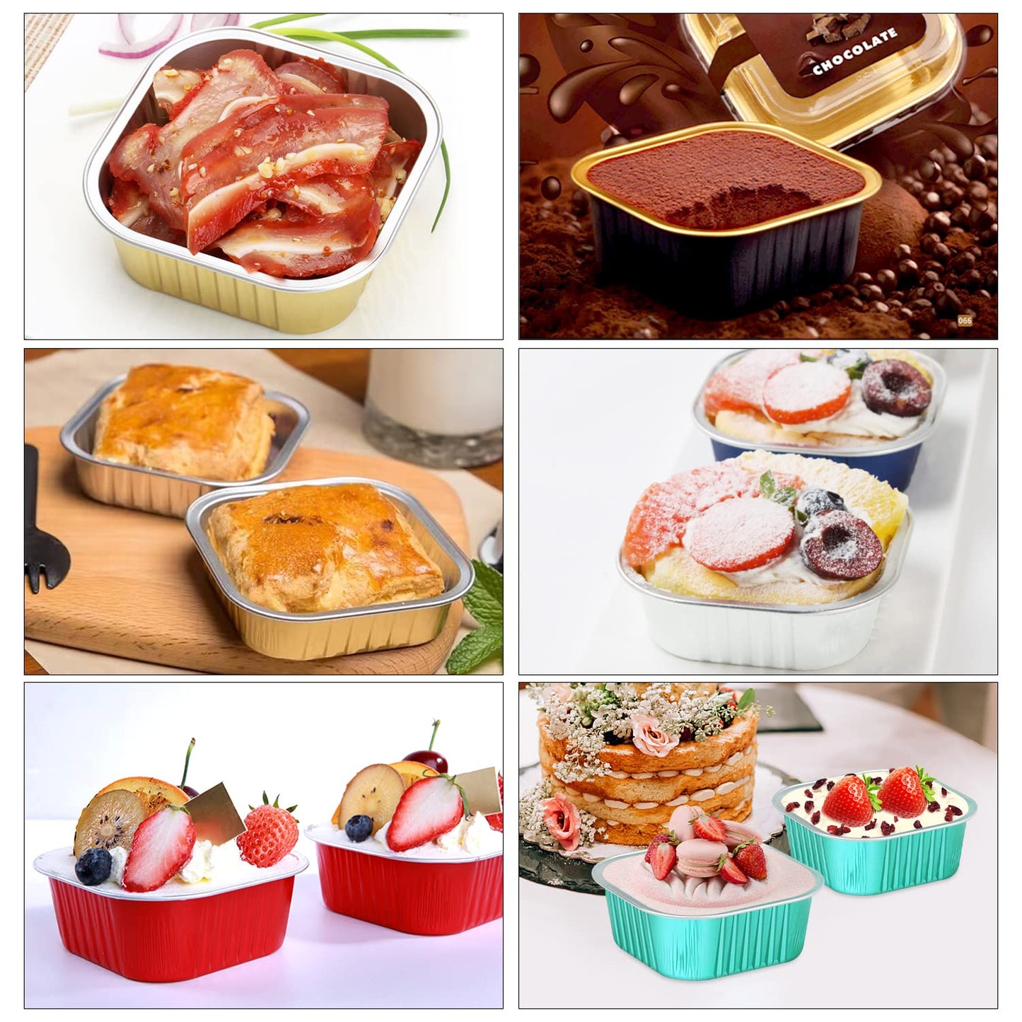 LNYZQUS 10oz Mini Cake Pans With Lids 40 Pack, Aluminum Foil Square Brownie Baking Cups,Disposable 4”x4” Large Cupcake Pan,Jumbo Muffin Tin Ramekins Holders-Pink