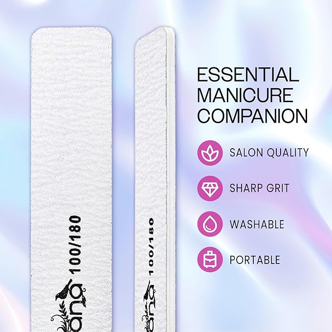 10PCS Jumbo Size PANA Professional Double Sided Nail Files - Zebra, 100/180 Grit - Emery Board Nail Buffering File Manicure Pedicure Nail Polisher Washable