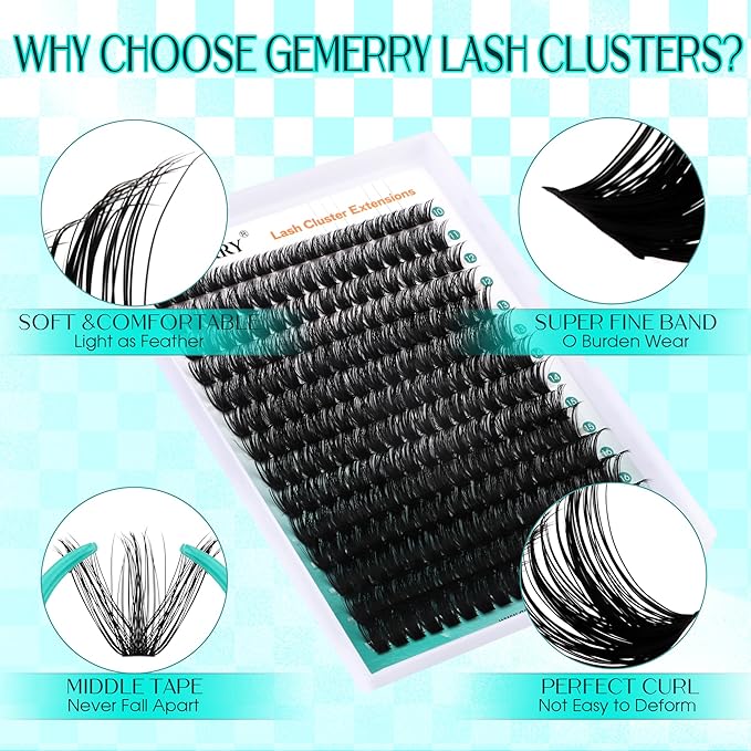 Lash Clusters GEMERRY 280pcs Clusters Lashes D Curl Soft&Natural Individual Lashes Cluster Eyelash Clusters DIY Lash Extensions at Home（30P-10-18mm)