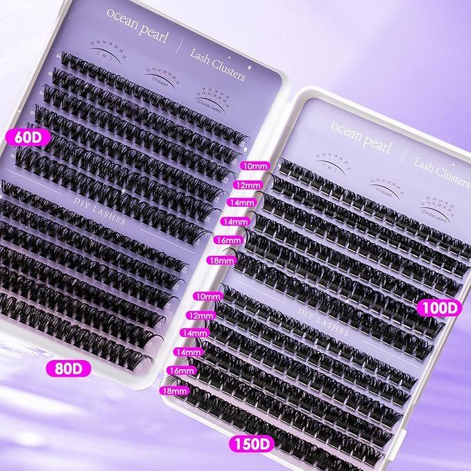 Ocean Pearl Lash Clusters Kit 564 pcs, Eyelashes, spike-effect cluster lashes 60D/80D/100D/150D (10-18 mm) DIY lash extension kit, manga-/anime-inspired Cluster Eyelash Extensions with lash bond+seal