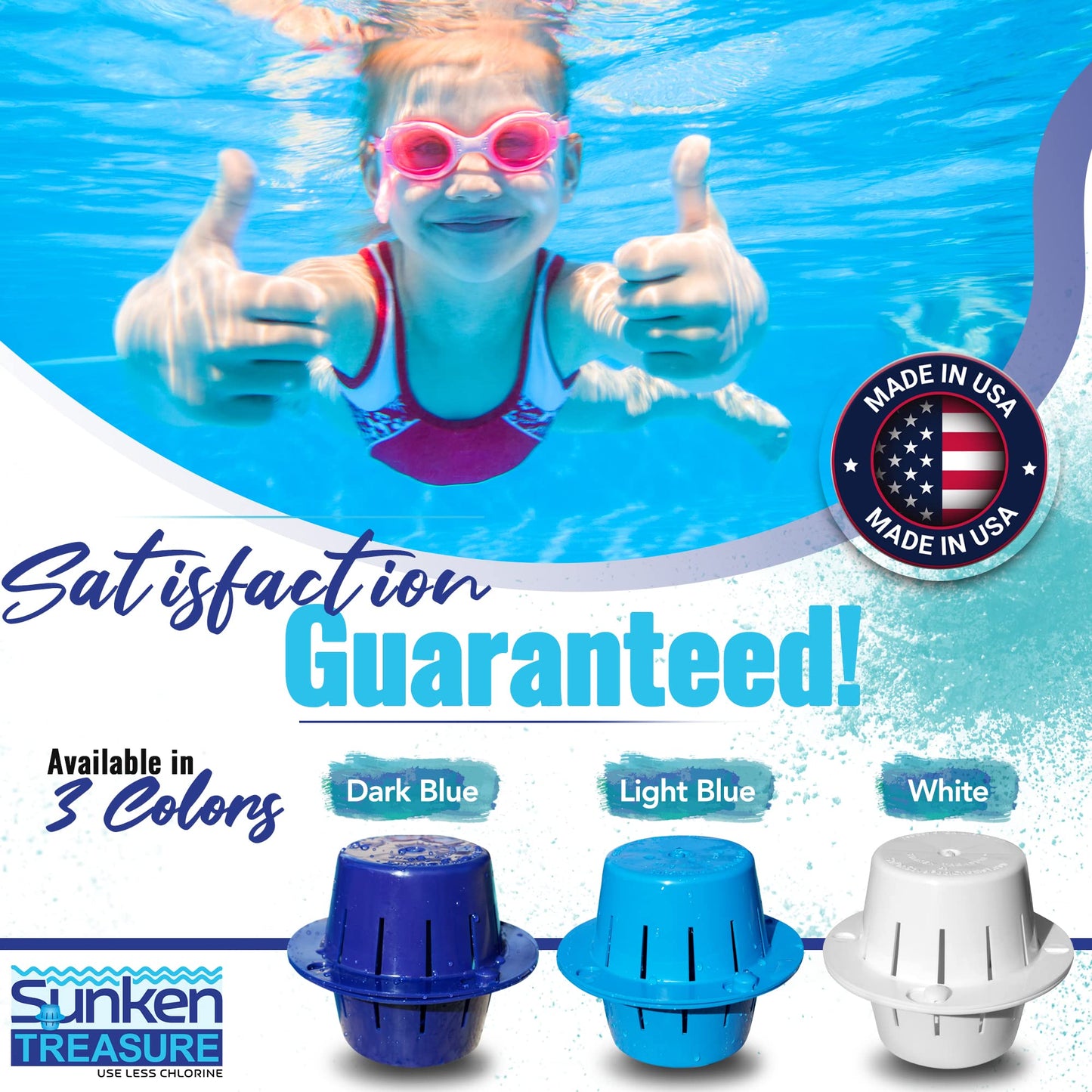 The Original Sinking & Floating Chlorine Dispenser for Pool, Uses Less Chlorine, Less Chlorine Odor, It Sinks & Cleans & Floats Back Up, Replaces Pool Chlorine Floater, The Sunken Treasure, White