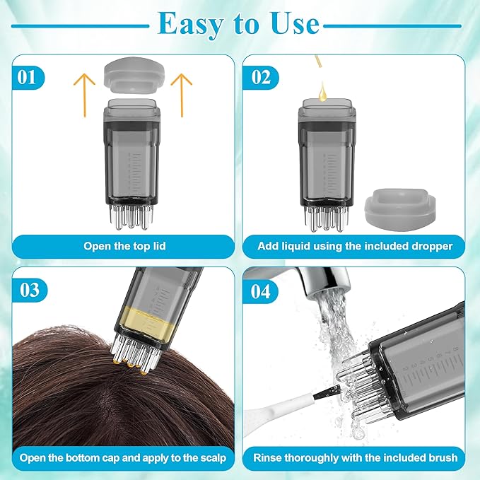 2 PCS Minoxidil Applicators with Cleaning Brush and Dropper, Anglecai Scalp Applicator Comb for Hair Oil Applicator Brush, Minoxidil Brushes for Scalp Applicator Comb for Hair Growth (Black+Blue)