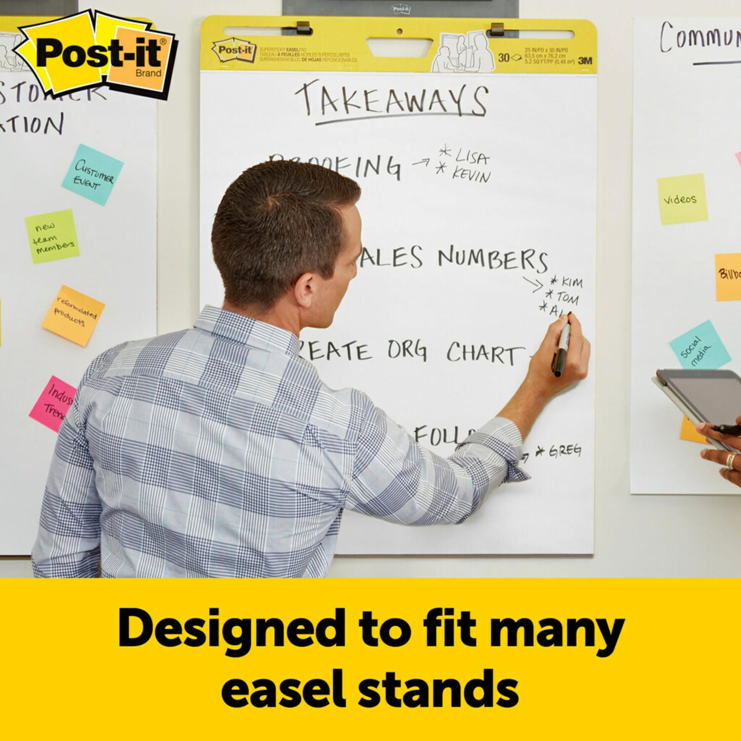3M Post-it Easel Pad, 20 in x 23 in, White, 20 Sheets/Pad, 2 Pads/Pk, Mounts to surfaces with Command Strips included