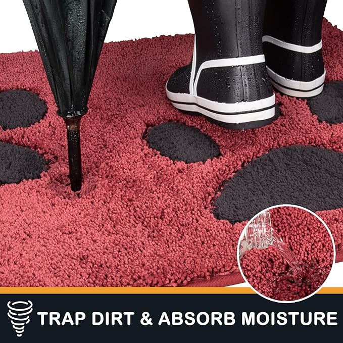 PURRUGS Dirt Trapping Door Mat 20" x 31.5", Non-Skid/Slip Machine Washable Microfiber Entryway Rug, Dog Doormat, Super Absorbent Welcome Mat for Muddy Wet Shoes and Paws, Burgundy Red