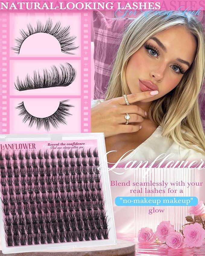 Wispy Lash Clusters Kit Natural Lash Extension Kit Manga Cluster Eyelash Extensions Kit CD Curly Eyelash Clusters Thin Band Individual Lashes Clusters by Lanflower