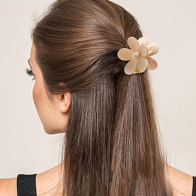 Sunolga 8PCS Hair Clips for Women, Flower Claw Clips for Thick Hair, Non-Slip Hair Accessories - 4 Styles, Neutral Colors Hair Clips and Variety Pack, Ideal for Girls