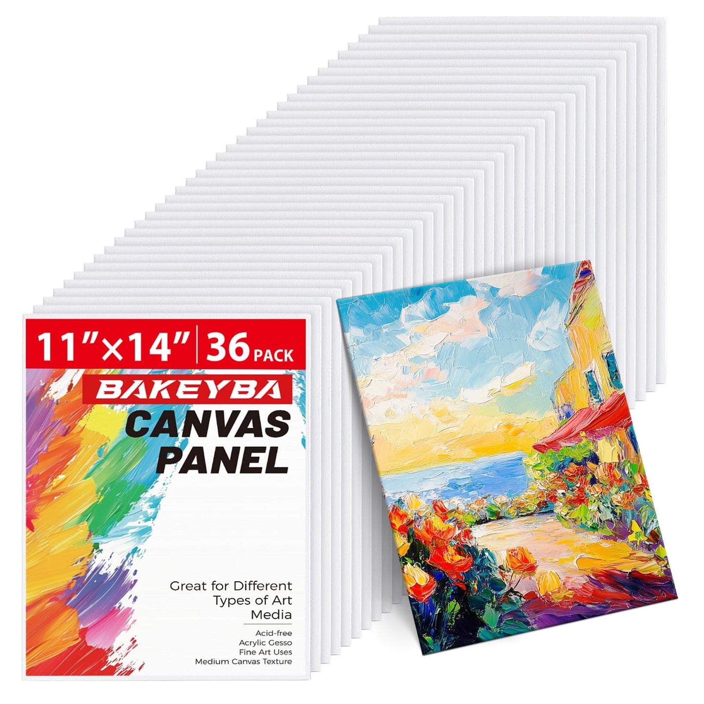 BAKEYBA Canvas Boards for Painting 36 Pack, 11x14 Inch Blank Canvas Panels, 100% Cotton Art Supplies for Acrylics Oil Watercolor Tempera Paints