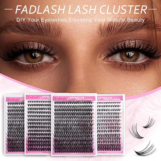 FADLASH DIY Lash Clusters Individual Eyeslash Extension Wispy Natural Look Eyelash Clusters D Curl Reusable Fluffy Eyelash Self Application at Home (40D-0.07D-12-18MIX)