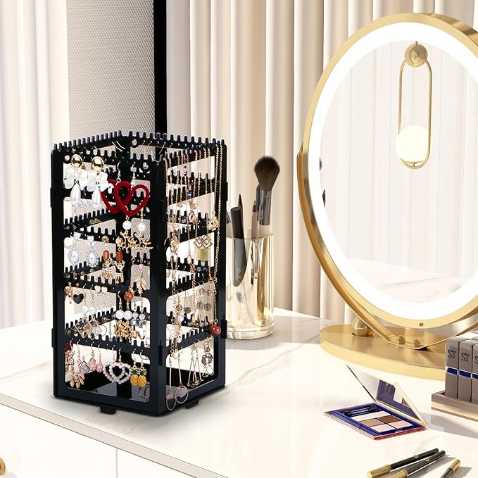 360 Rotating Earring Holder Organizer Stand,5 Tiers Acrylic Jewelry Organizers and Storage,Stud Earring Organizers and Storage,212 Holes and 212 Grooves for Earrings Necklaces chain bracelet