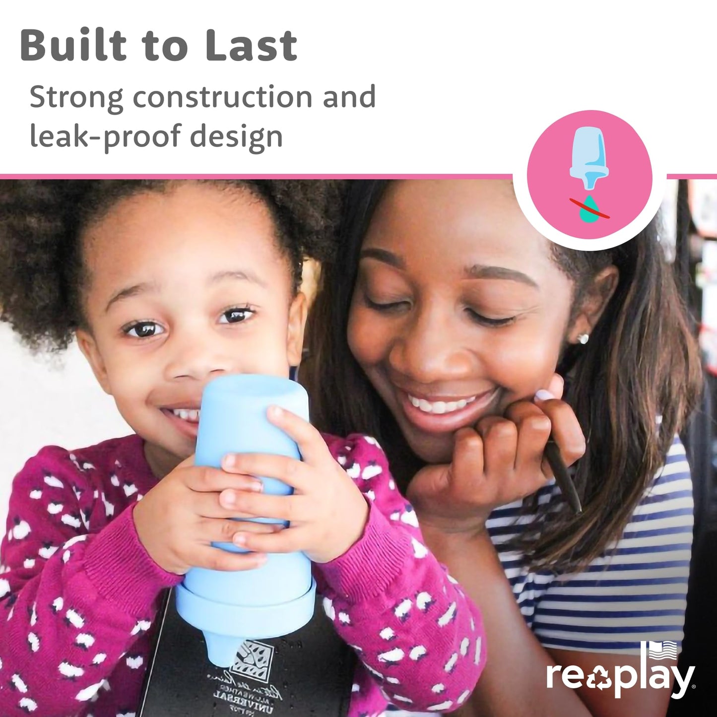Re-Play Spill-Proof Sippy Cups for Toddlers - Kids Reusable 10 Oz Set of 3, Dishwasher & Microwave Safe, Made in USA, A True Blue