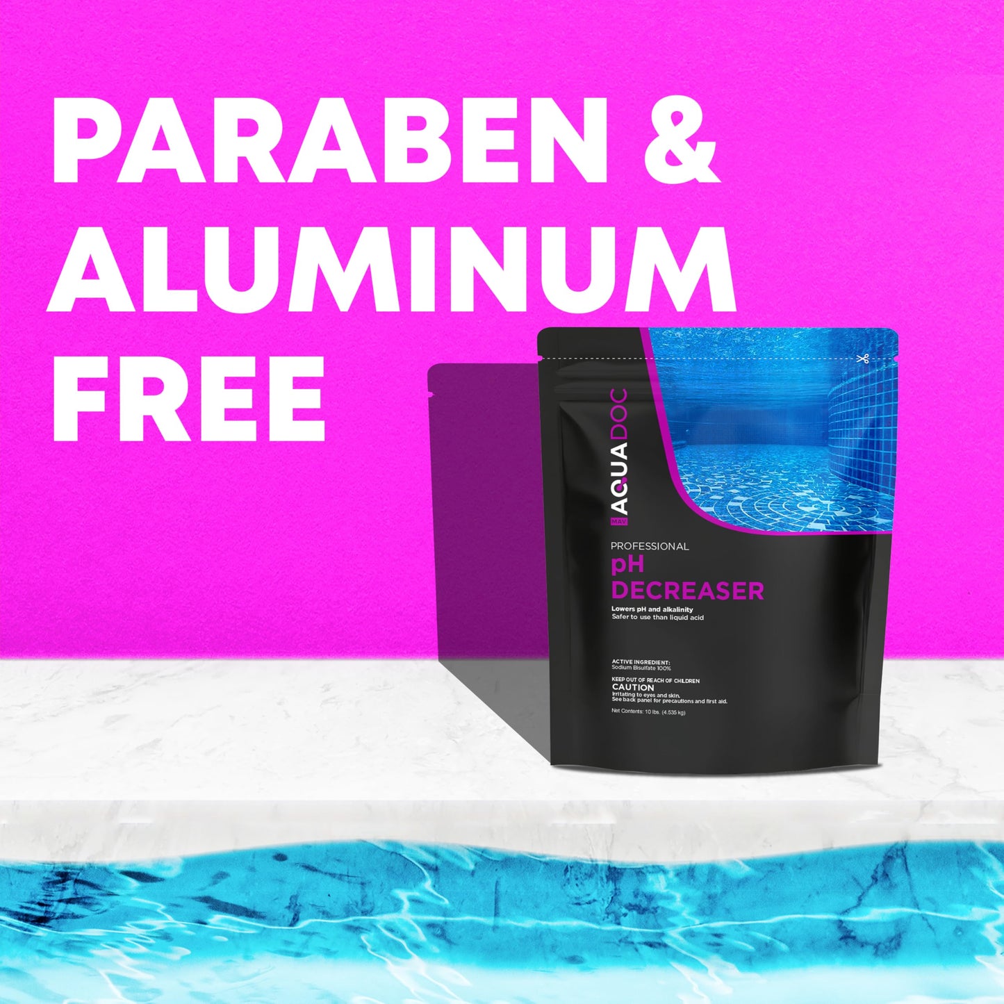 MAV AquaDoc pH Down for Pools - 10lb - Sodium Bisulfate pH Decreaser for Pool & Alkalinity Decreaser - Easy Dissolving Dry Acid Pool Chemicals Made in the USA