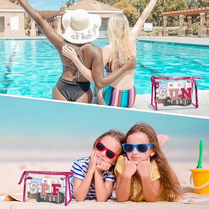 COSHAYSOO Sunscreen Bag Clear Makeup Toiletry Pouch Beach Vacation Essentials for Women Teen Girls Easter Basket Stuffers Gifts Summer Pool Travel Must Have Accessories Waterproof Stuff