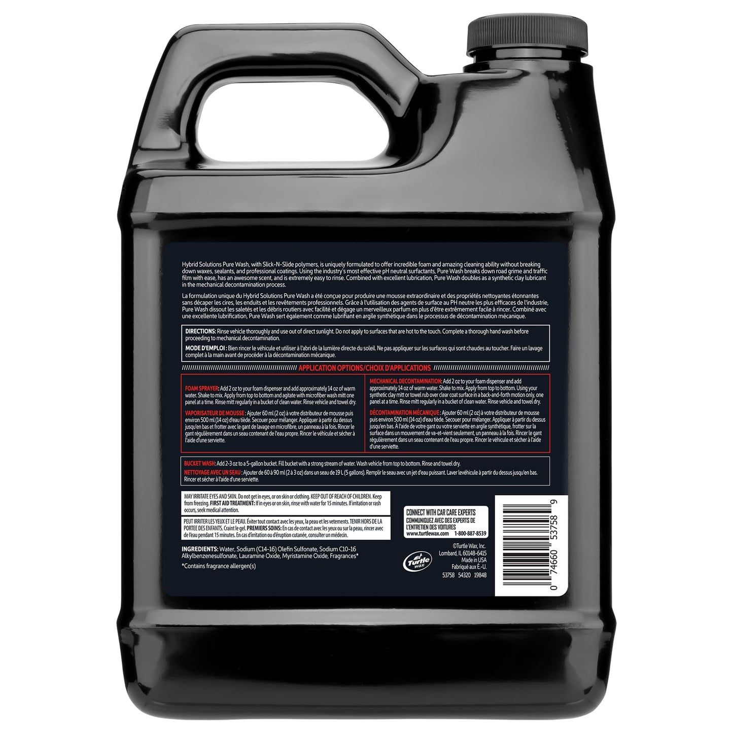 Turtle Wax Hybrid Solutions Pure Wash, pH Neutral Extreme Foaming Car Wash Soap, Bucket or Foam Cannon Application, Won't Strip Waxes or Coatings, Clay Bar Lubricant, Spot-Free Clean, 64 fl oz