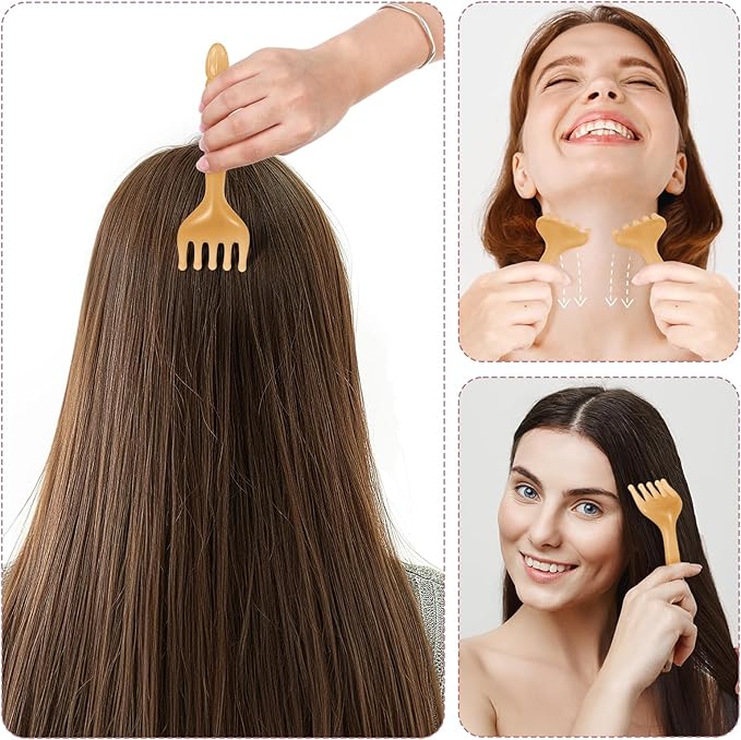 2Pcs Head Massager Manual Hair Scalp Massager Gua Sha Five Claw Massage Tool Comb Portable Handheld Resin Relax Tool for Father's Day Mother's Day Gifts (Amber)