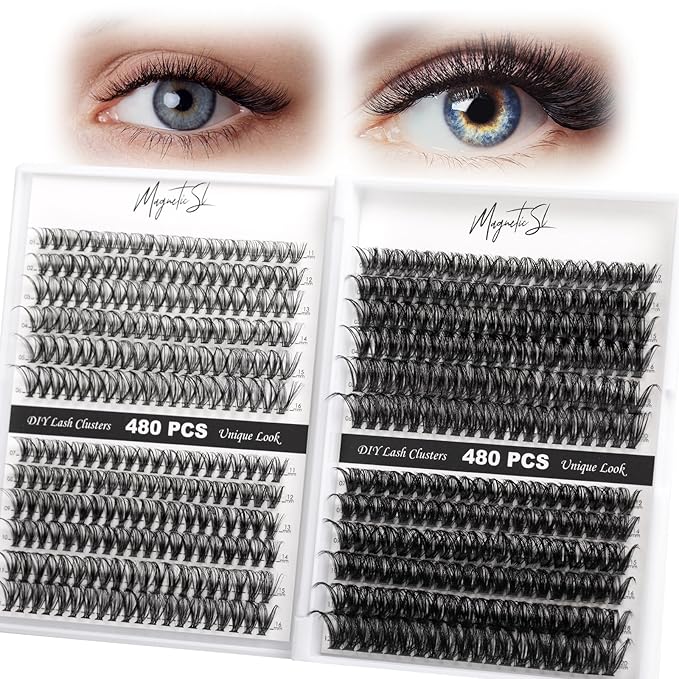 Lash Clusters 480 Clusters 60D 80D Thick Eyelash Extension 30D 40D Individual Eyelashes 11-20mm False Eyelash Multi-Style DIY Lash Extensions for Beginners(30D-80D-D, 11-20MIX)
