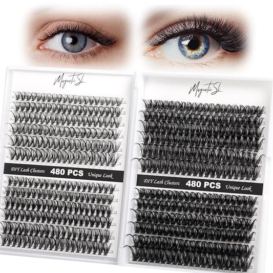 Lash Clusters 480 Clusters 60D 80D Thick Eyelash Extension 30D 40D Individual Eyelashes 11-20mm False Eyelash Multi-Style DIY Lash Extensions for Beginners(30D-80D-D, 11-20MIX)