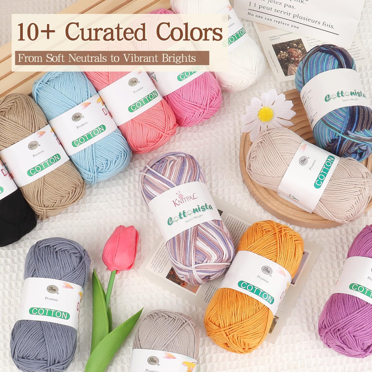 Katech Pure Cotton Yarn for Crocheting & Knitting–Soft Sport Weight CYC #2, 6 Skeins (50g Each, 300g Total), Ideal Crochet Yarn for Dishcloths, Baby Clothes, Socks, Lightweight Scarves（Light Blue）