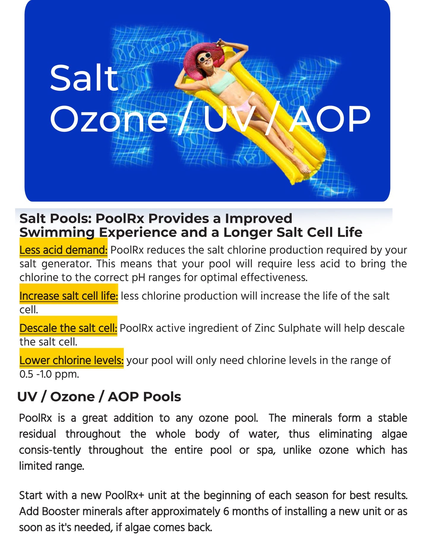 Pool RX 102001 6 Month Swimming Pool Algaecide Replacement, 8 oz, Blue