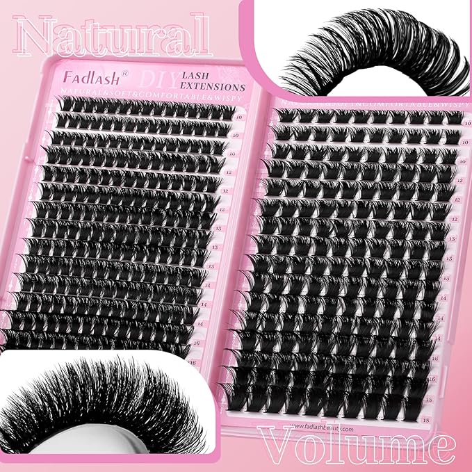 FADLASH Lash Clusters 400PCS 150D+200D Natural Eyelash Clusters Volume D Curl Cluster Eyelash Extensions for Beginners DIY at Home