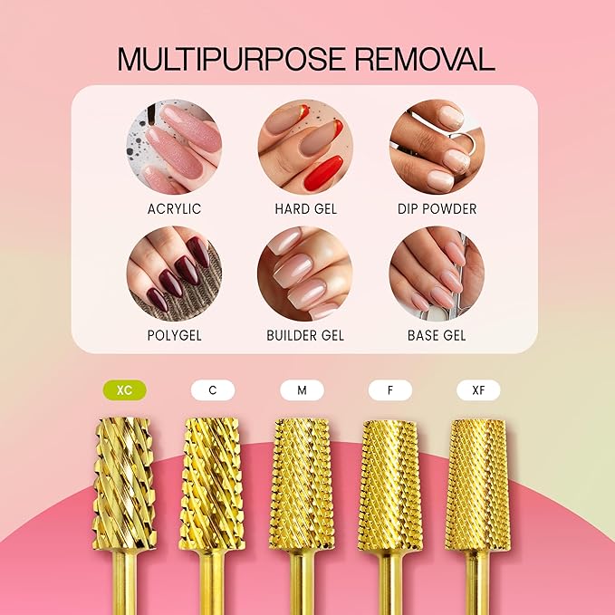 PANA Tapered Barrel Carbide 3/32" Shank Size - (Gold, Extra Coarse Grit) - Fast remove Acrylic or Hard Gel Nail Drill Bit for Manicure Pedicure Salon Professional or Beginner