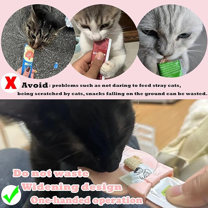 Cat Treat Spoon & 3 Pcs Can Lids | Cat Strip Feeder Squeeze for Liquid Snack | Universal Silicone Pet Can Covers BPA Free | Waste-Free Lickable Treat Feeder(Pink)
