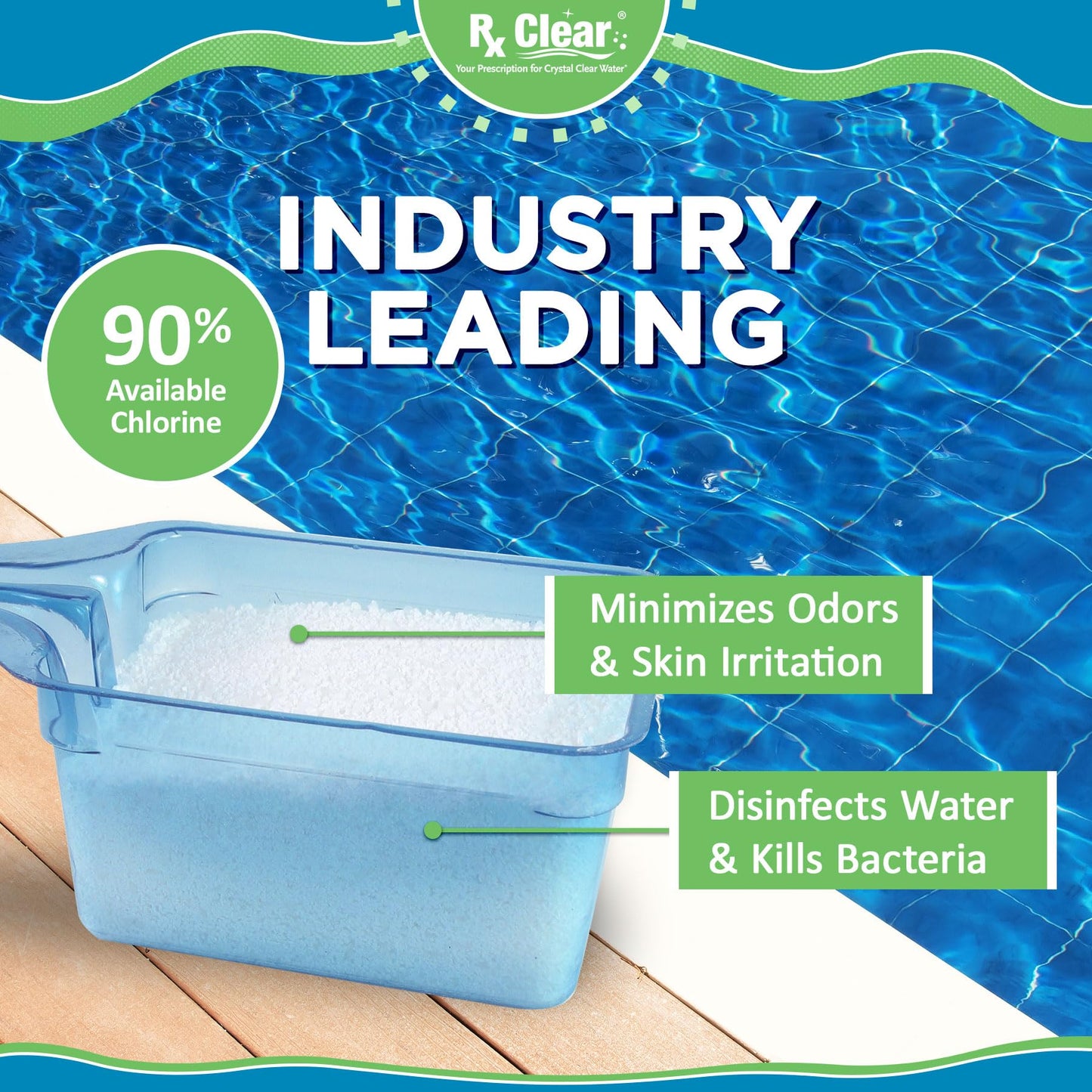 Rx Clear 8 lbs Granular Pool Chlorine | Use As Bactericide, Algaecide, & Disinfectant in Swimming Pools, Hot Tubs, & Spas | Stabilized, Fast Dissolving & UV Protected