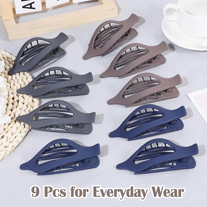9 Pack Flat Hair Clips for Women, Matte Claw Clips for Thick & Thin Hair, Suitable for Driving (Taupe,Gray,Blue)