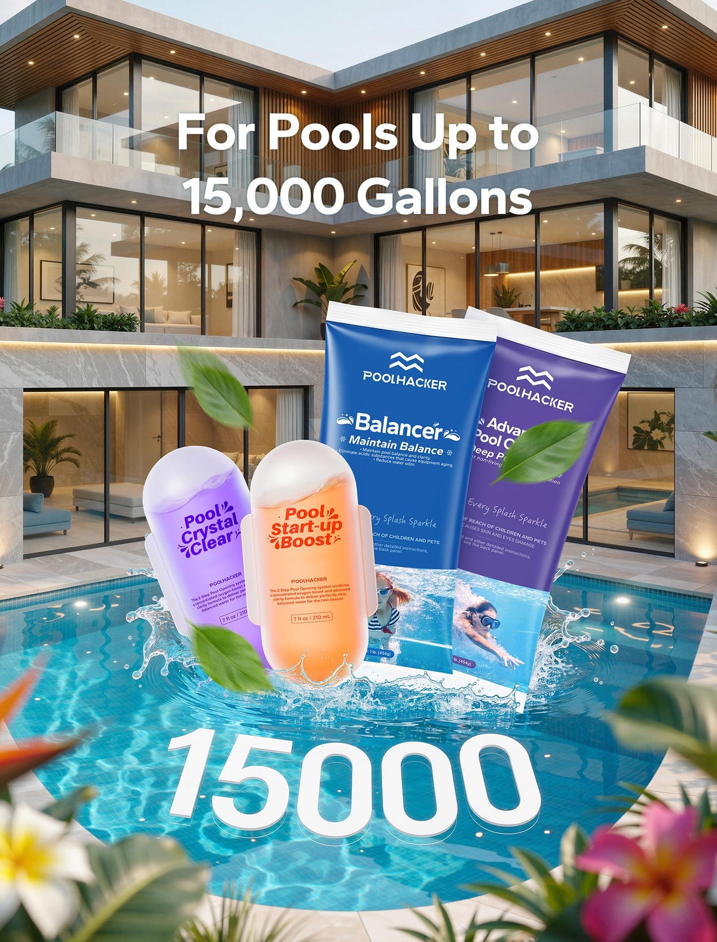 POOLHACKER 5 in 1 Pool Opening Kit - Pool Start Up Kit for Above Ground & Inground Pools, Easy to Use, Up to 15,000 Gallons