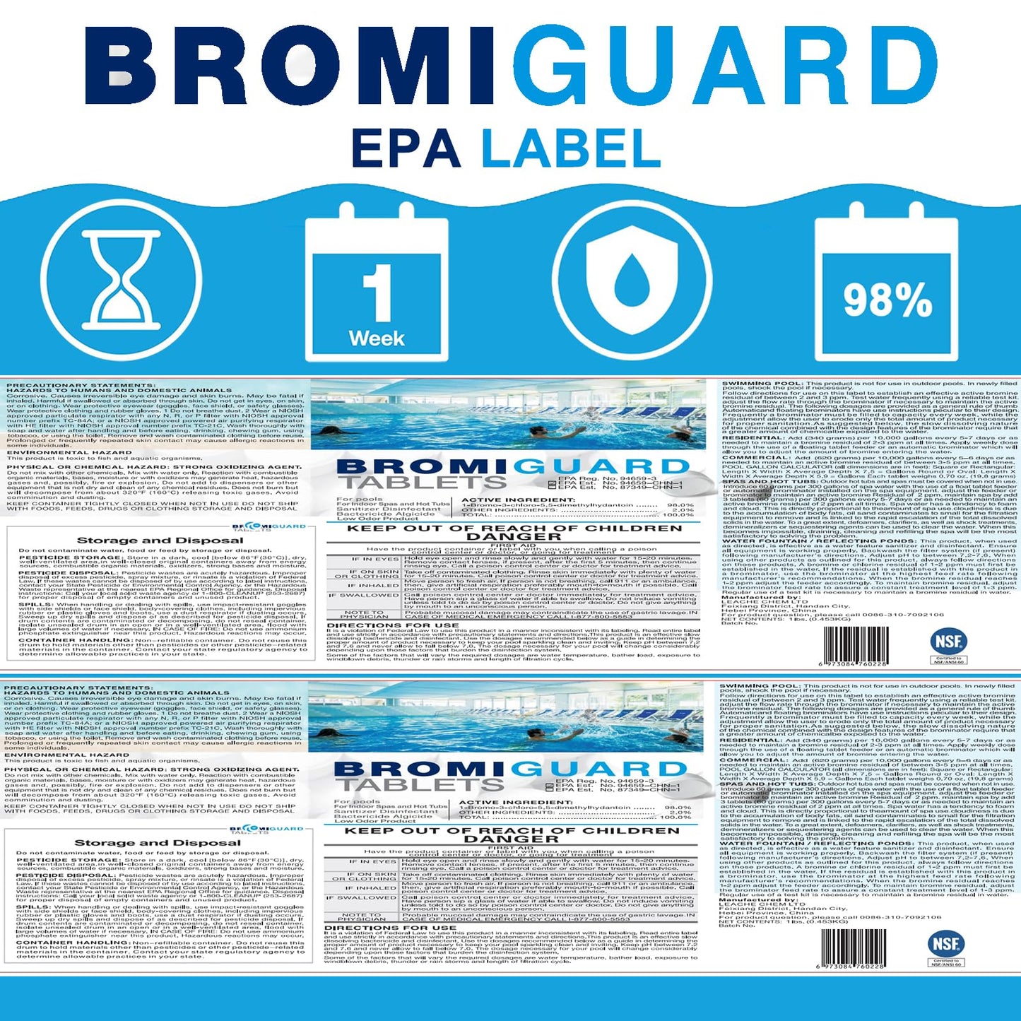 BROMIGUARD 1.8 Lbs Spa Bromine Tablets 1 Inch for Spa Hot Tub Chemical Sanitizer | Pre-Stabilized 1" Brominating Tablets for Pools | Less Chlorine Odor Bromine Tabs 1.8 Pounds
